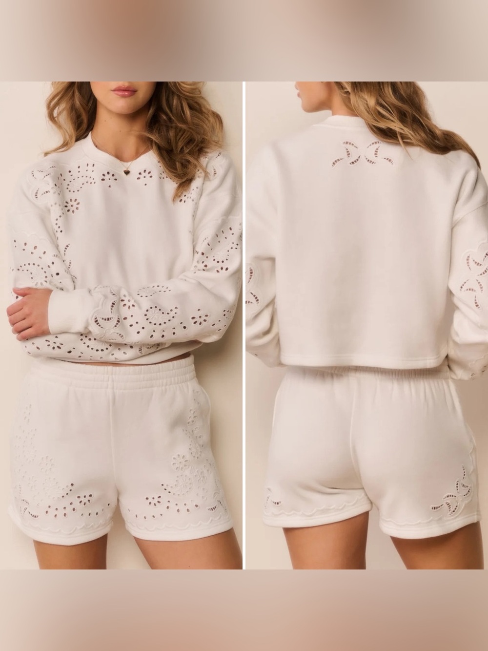 NWT LoveShackFancy Abrah Bandanna Cream Eyelet Fleece Shorts
